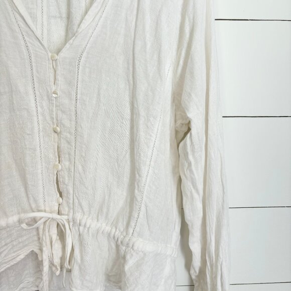 Rails white linen blend button down top with tie at bottom - Picture 3 of 5